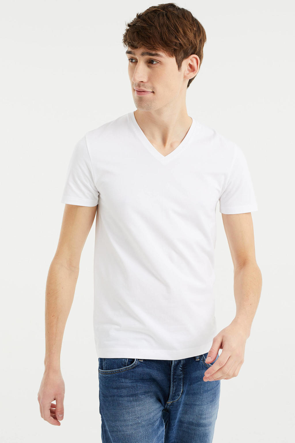 WE Fashion slim fit T-shirt (set van 2) wit