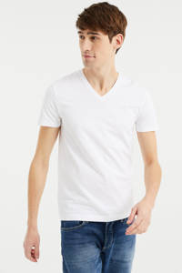 WE Fashion slim fit T-shirt (set van 2) wit, Wit