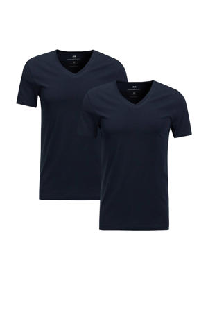slim fit T-shirt (set van 2) donkerblauw