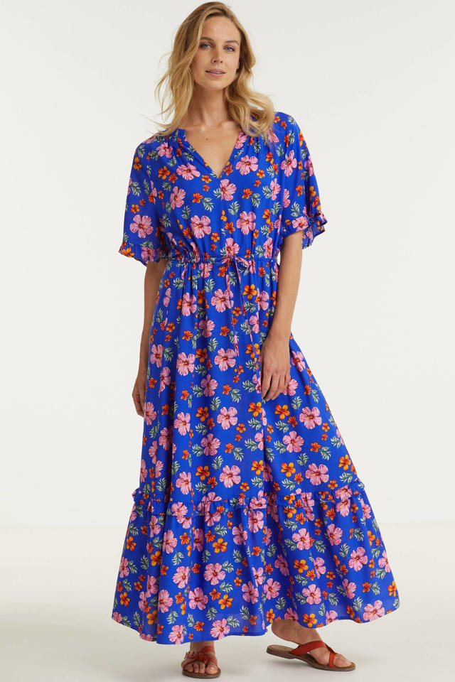 Imagine maxi jurk in bloemenprint blauw/roze | wehkamp
