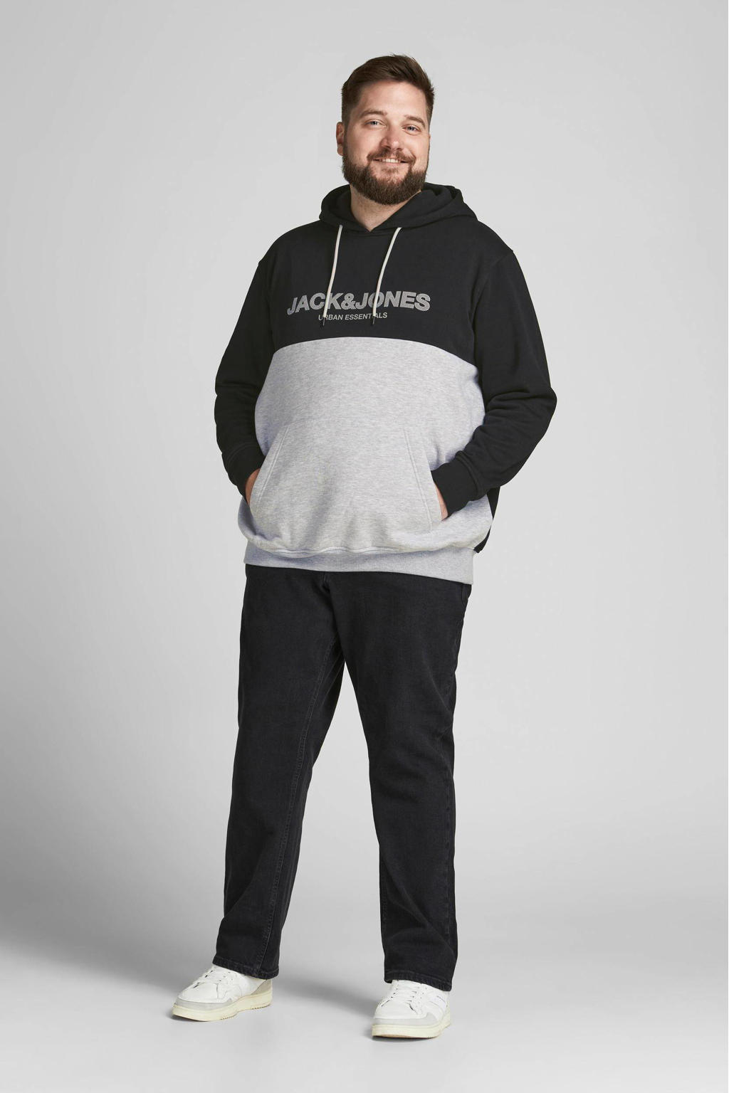 JACK & JONES PLUS SIZE hoodie JJEURBAN Plus Size met logo zwart/grijs