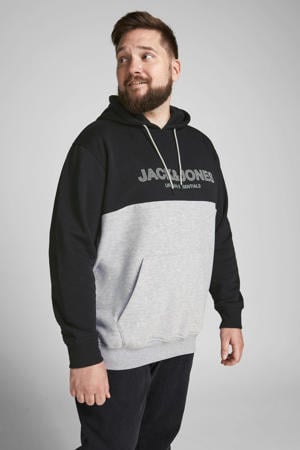 hoodie JJEURBAN Plus Size met logo zwart/grijs