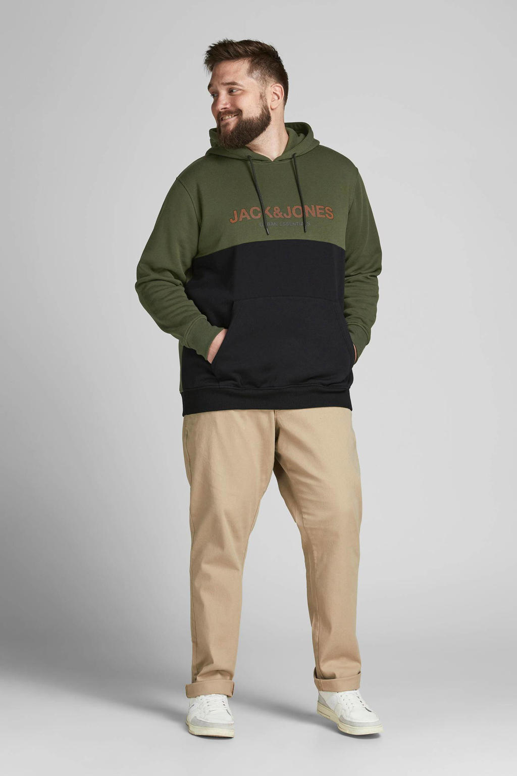 JACK & JONES PLUS SIZE hoodie JJEURBAN Plus Size met logo groen/zwart