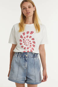 Witte dames Catwalk Junkie T-shirt Rolling Stones Twister van biologisch katoen met printopdruk, korte mouwen en ronde hals