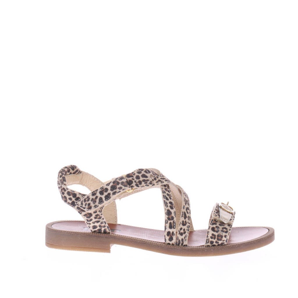 Hip H1783 leren sandalen met panterprint beige, Beige/goud