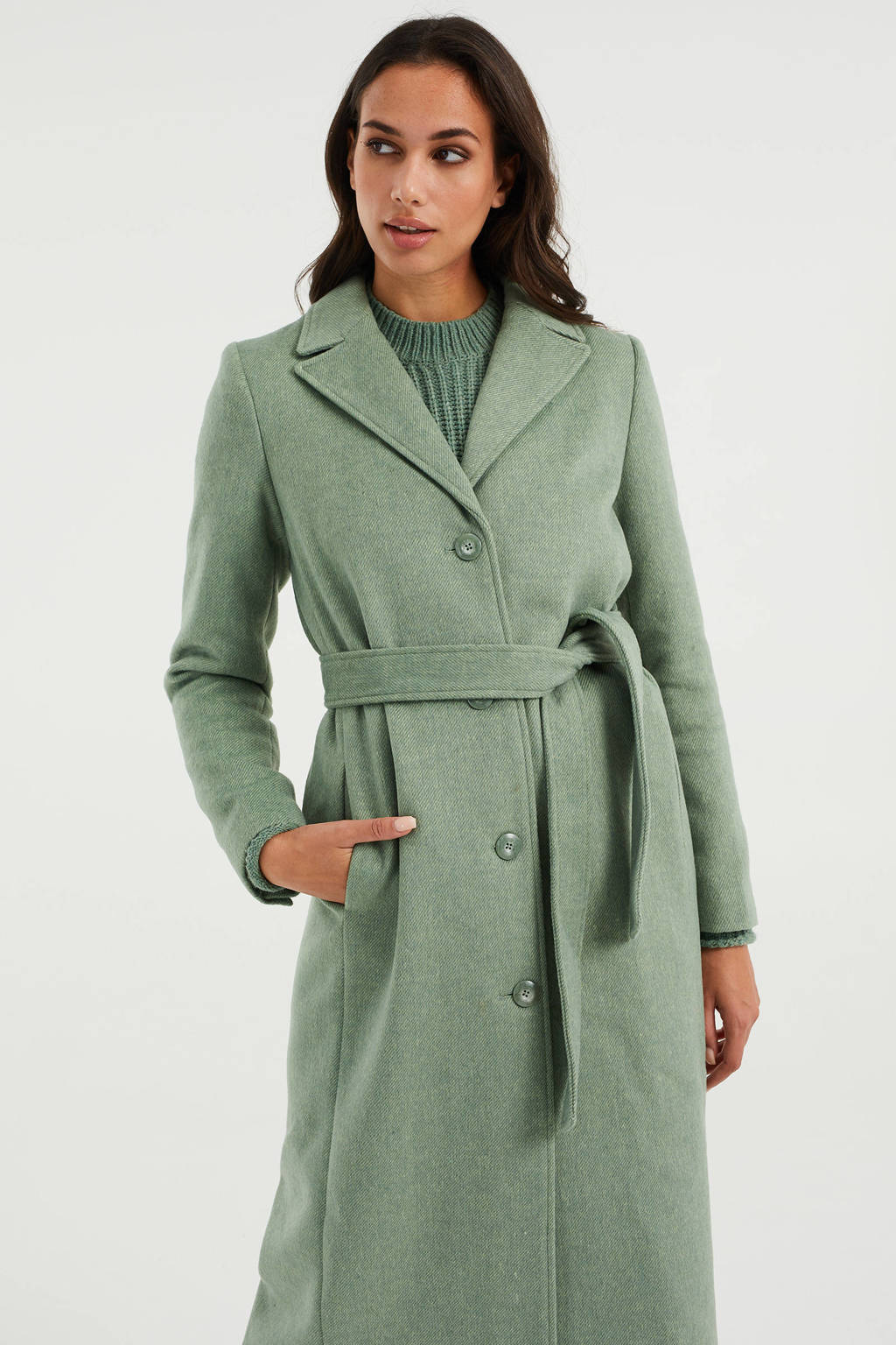 onstabiel Wonen In werkelijkheid WE Fashion coat met wol groen | wehkamp