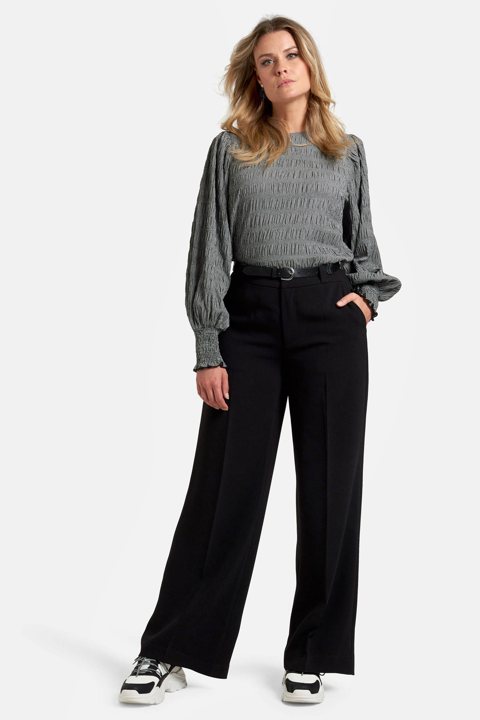 Shoeby Eksept high waist wide leg pantalon Mikky zwart | wehkamp