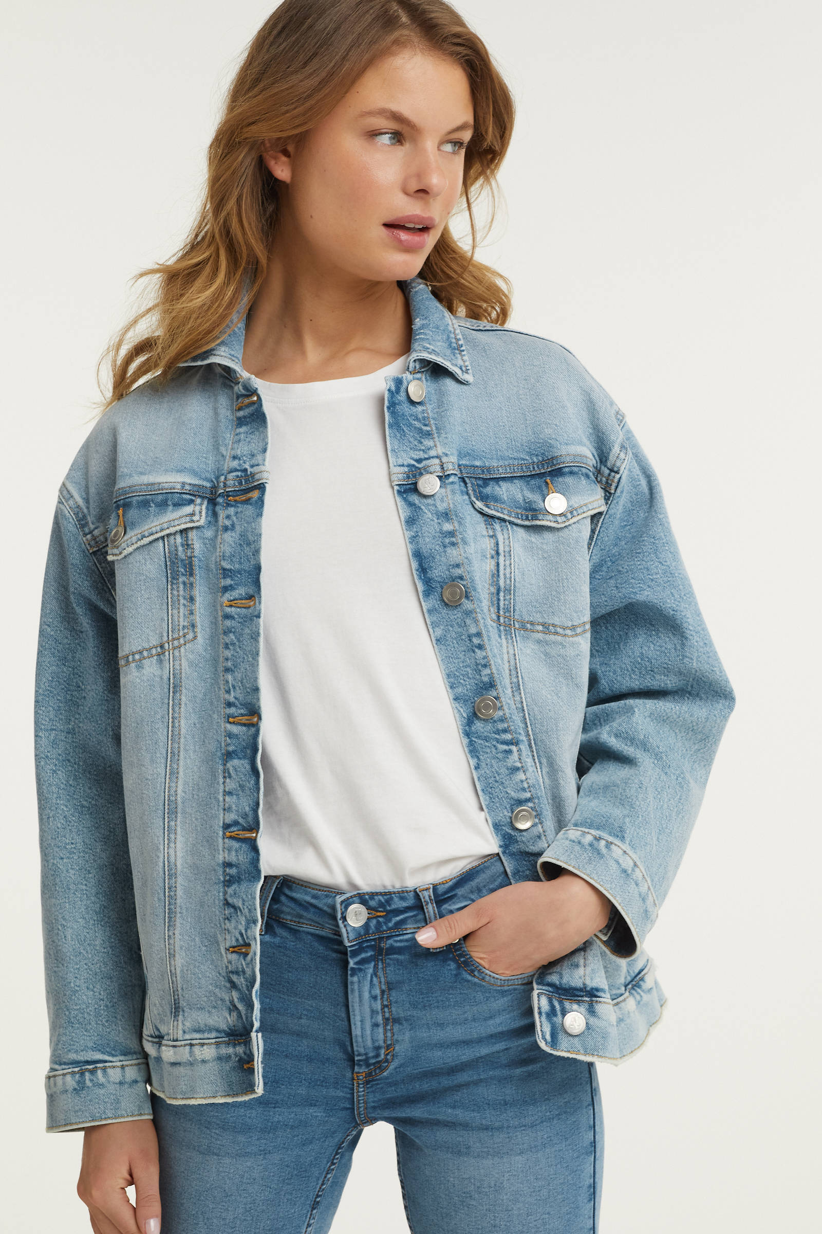 anytime oversized spijkerjasje blauw | wehkamp