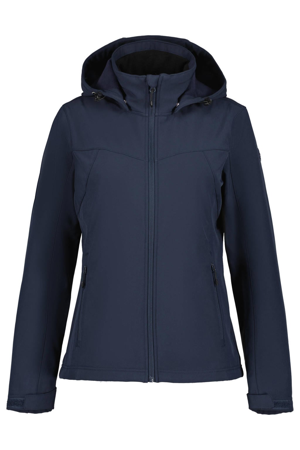 Donkerblauwe dames Icepeak softshell jas Brenham met effen, lange mouwen, capuchon en ritssluiting