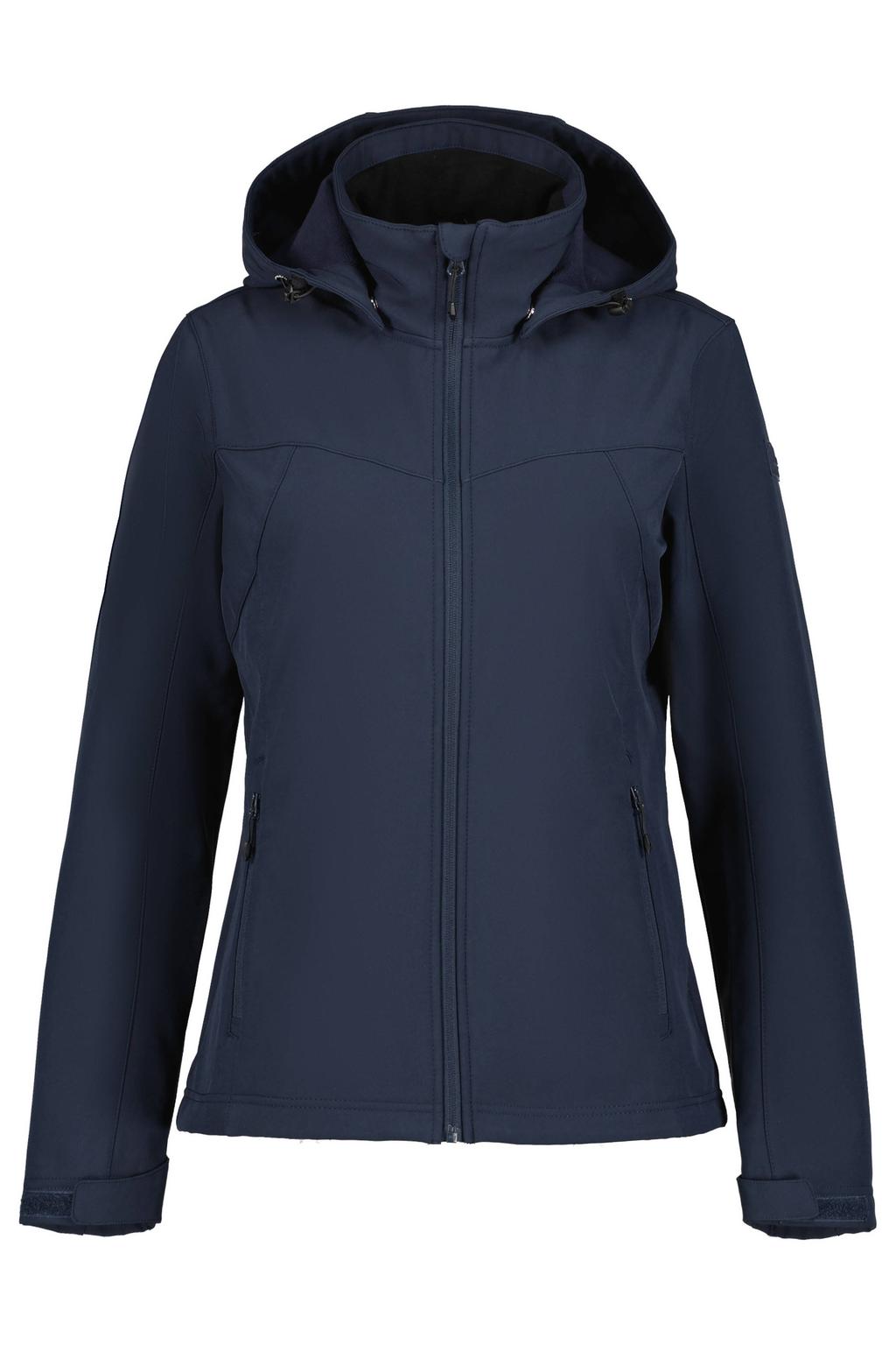 Donkerblauwe dames Icepeak softshell jas Brenham met effen, lange mouwen, capuchon en ritssluiting