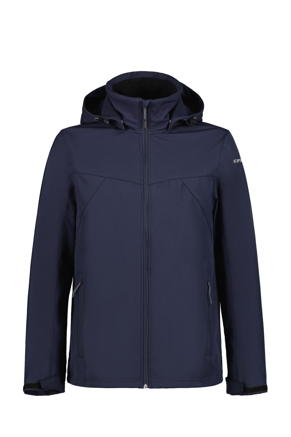 Donkerblauwe heren Icepeak softshell jas Brimfield met effen, lange mouwen, capuchon en rits met windvanger