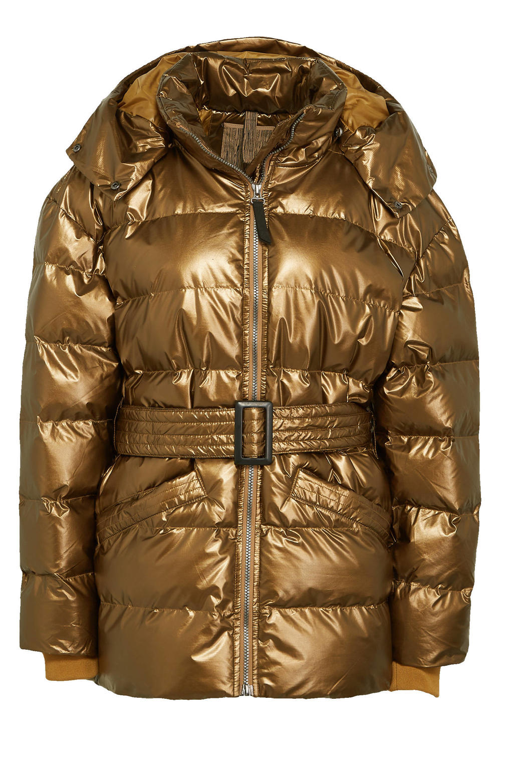 Bronzen dames Icepeak gewatteerde jas Arley van polyamide met lange mouwen, capuchon, ritssluiting en ceintuur