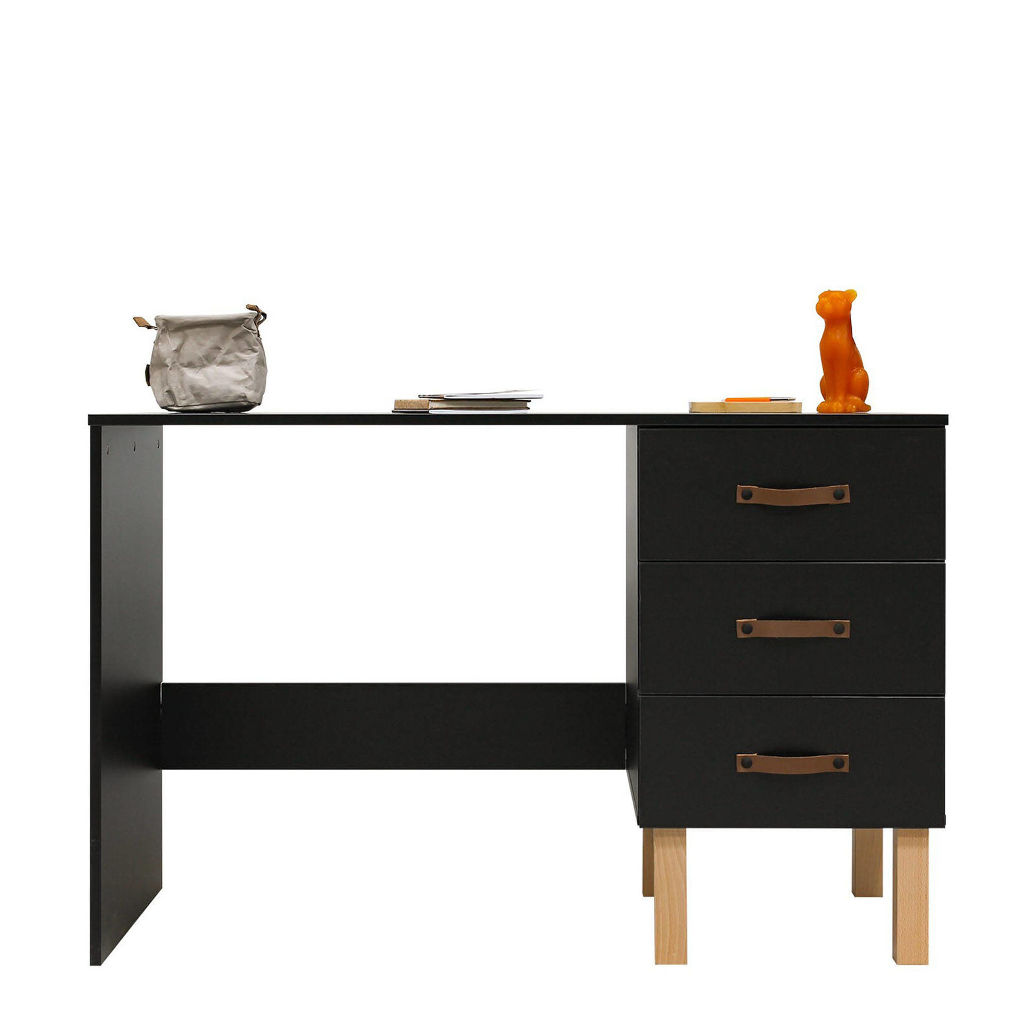 Bopita bureau Floris Mat Zwart/Naturel - Afbeelding 4