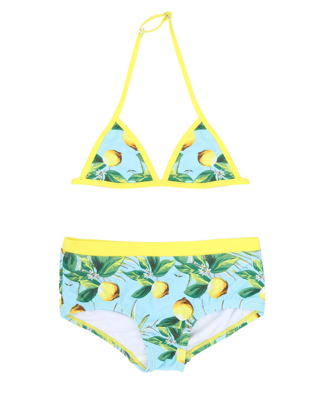 Claesen's triangel bikini met all over print lichtblauw/geel, Lichtblauw/geel/groen