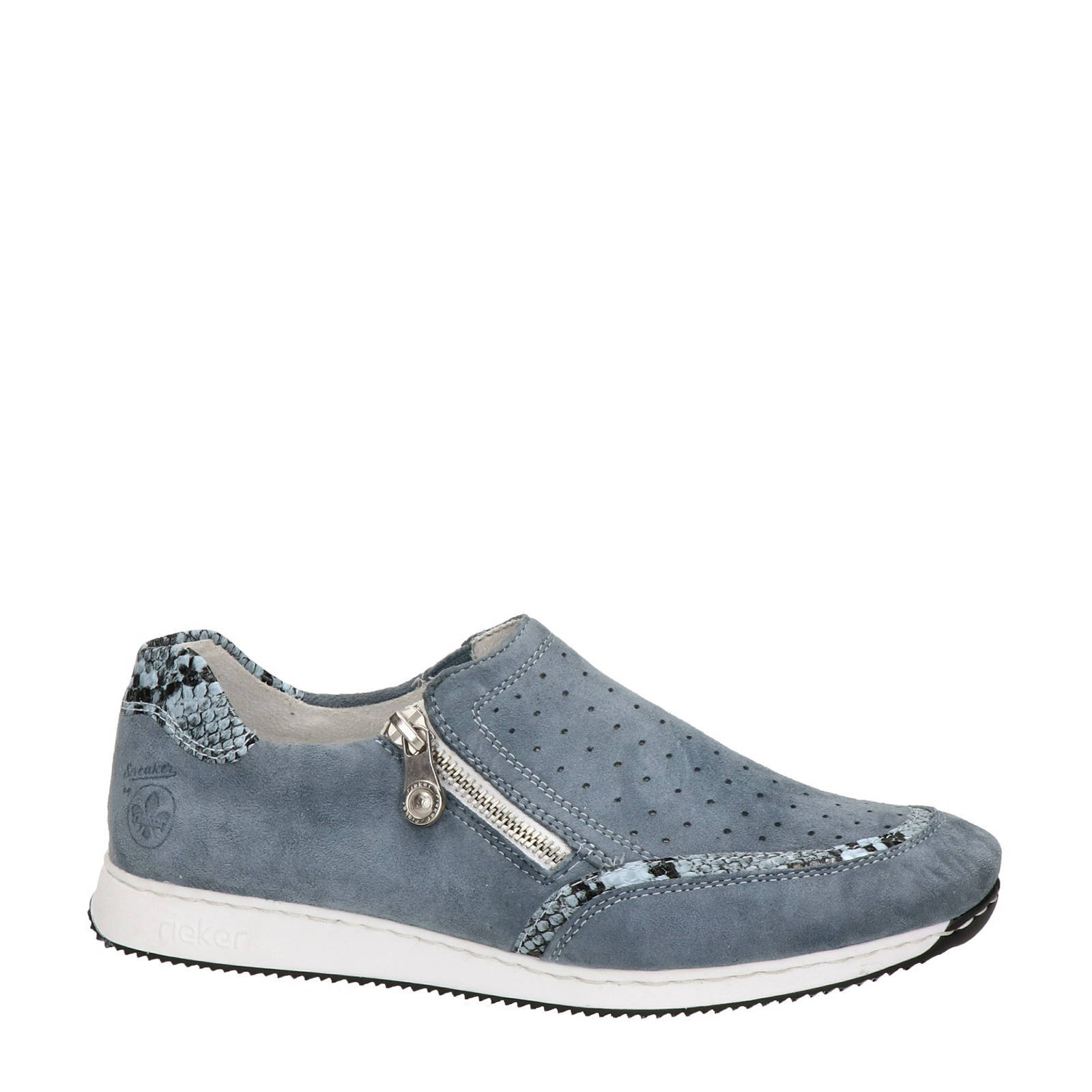 Rieker comfort suède instappers met slangenprint blauw | wehkamp