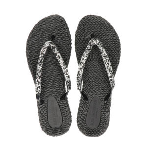 teenslippers met sierstenen zwart
