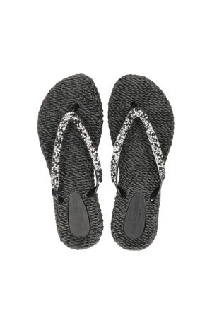 teenslippers met sierstenen zwart