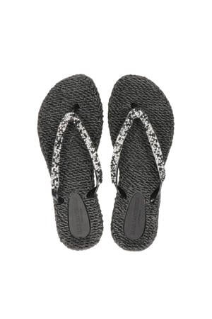 teenslippers met sierstenen zwart