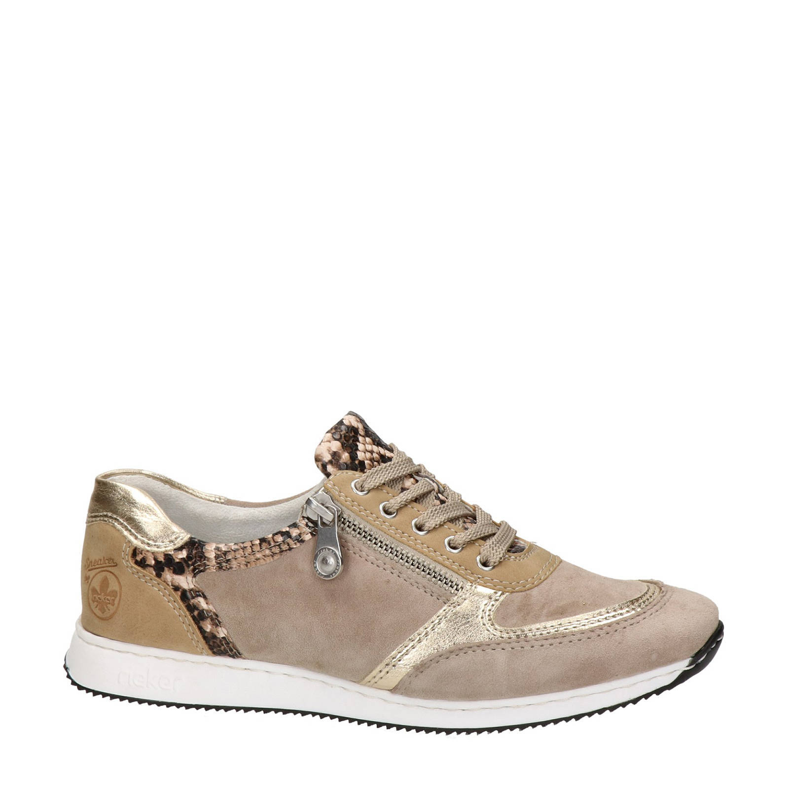 Rieker comfort suède sneakers met slangenprint beige | wehkamp