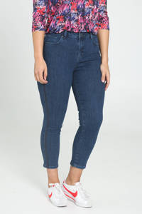 Donkerblauwe dames Cassis cropped slim fit jeans van katoen met regular waist