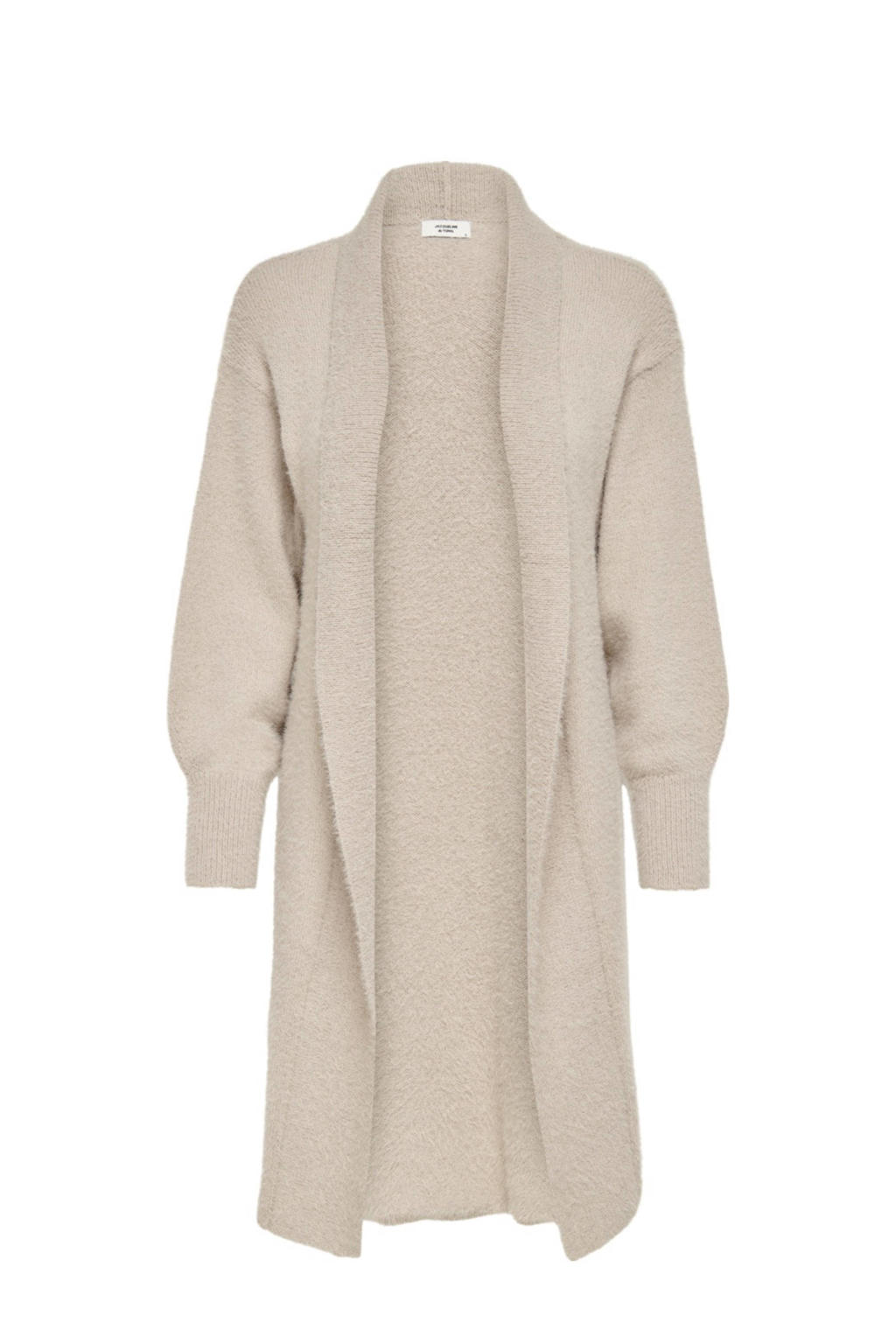 Beige dames JDY vest van gerecycled polyester met lange mouwen, openvallende hals en geribde boorden