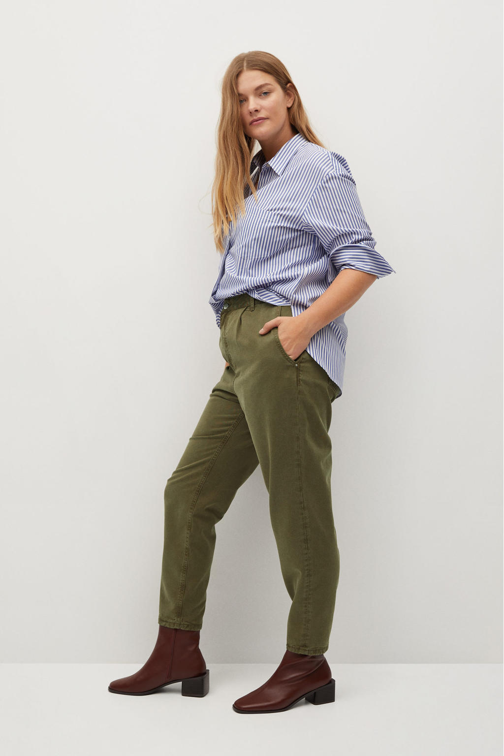 Mango Plus Size high waist mom broek kaki