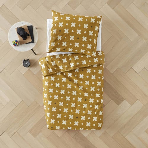 Wehkamp Home katoenen dekbedovertrek kinderbed (120x150 cm) - donker okergeel, wit