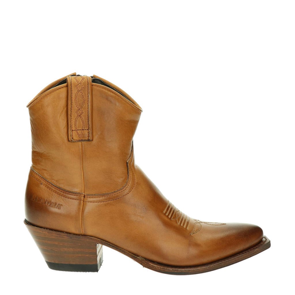 Cognackleurige dames Sendra 13504 Lia Flex leren cowboylaarzen met ritssluiting