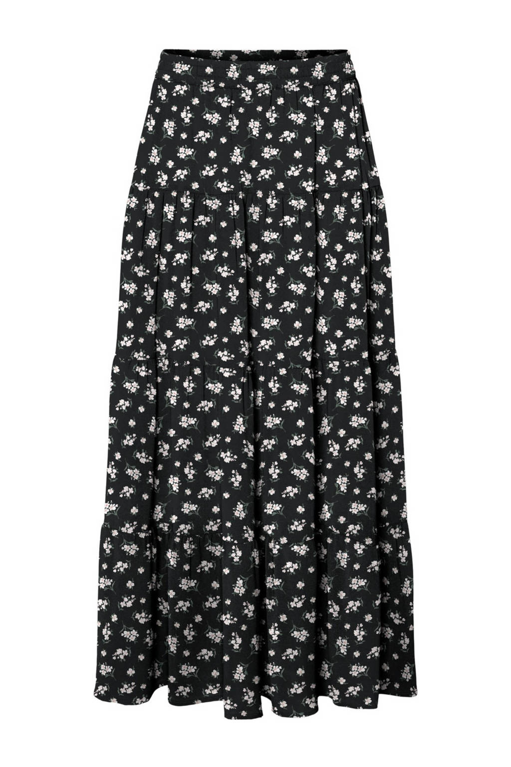 VERO MODA gebloemde rok VMSAGA van gerecycled polyester zwart, Zwart