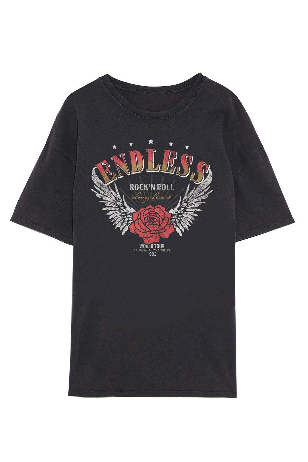 Grijze dames VERO MODA T-shirt van gerecycled polyester met printopdruk, korte mouwen en ronde hals