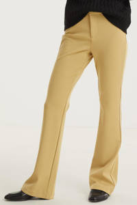 Gele dames VERO MODA flared pantalon van gerecycled polyester met regular waist en rits- en haaksluiting