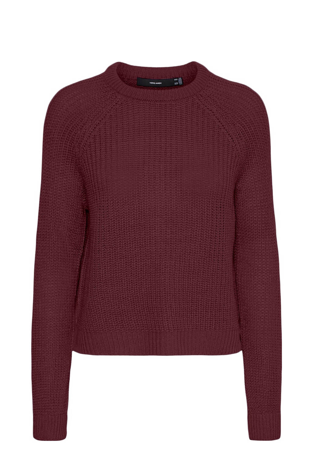 Donkerrode dames VERO MODA gebreide trui van acryl met lange mouwen en ronde hals