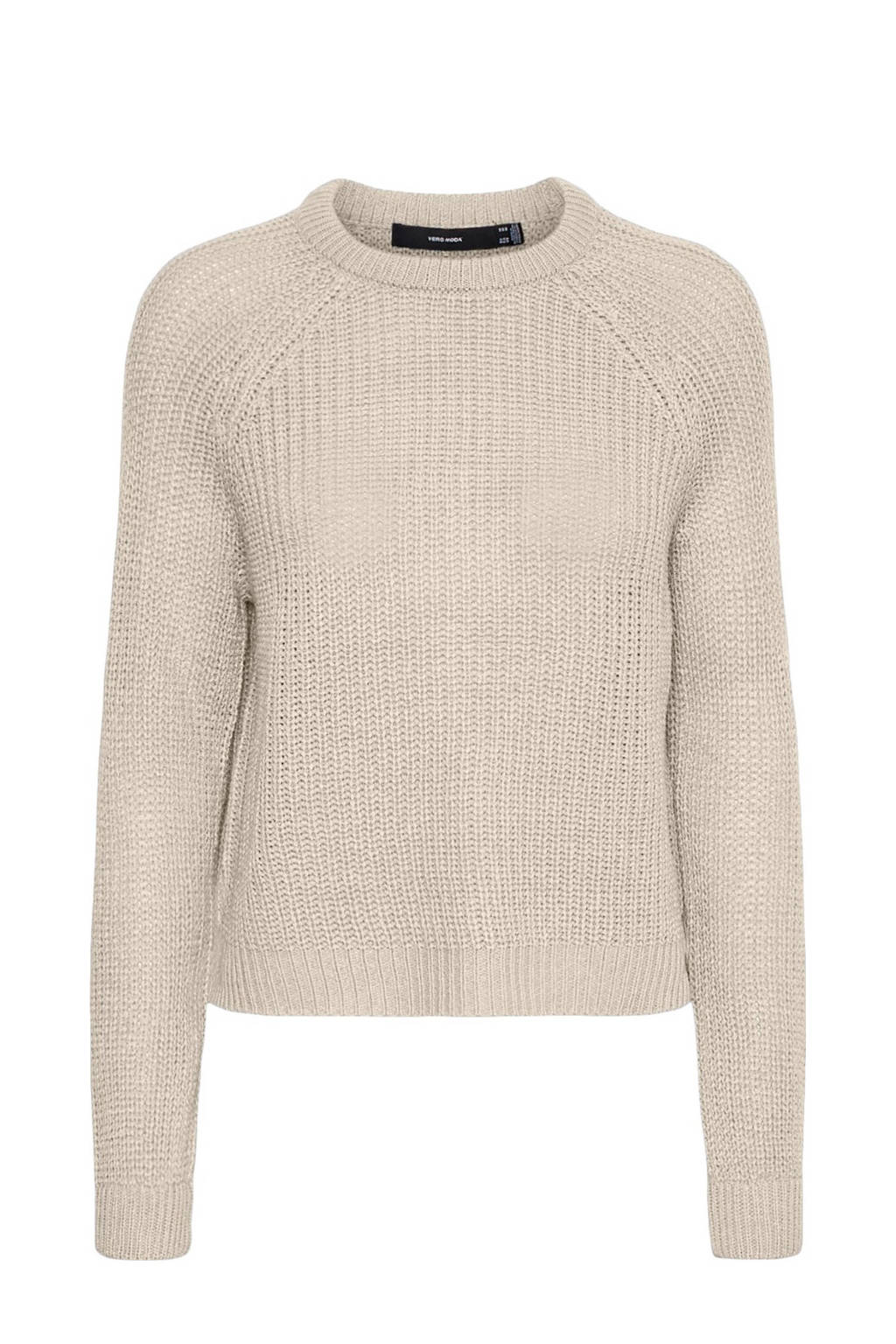 Beige dames VERO MODA gebreide trui van acryl met lange mouwen en ronde hals