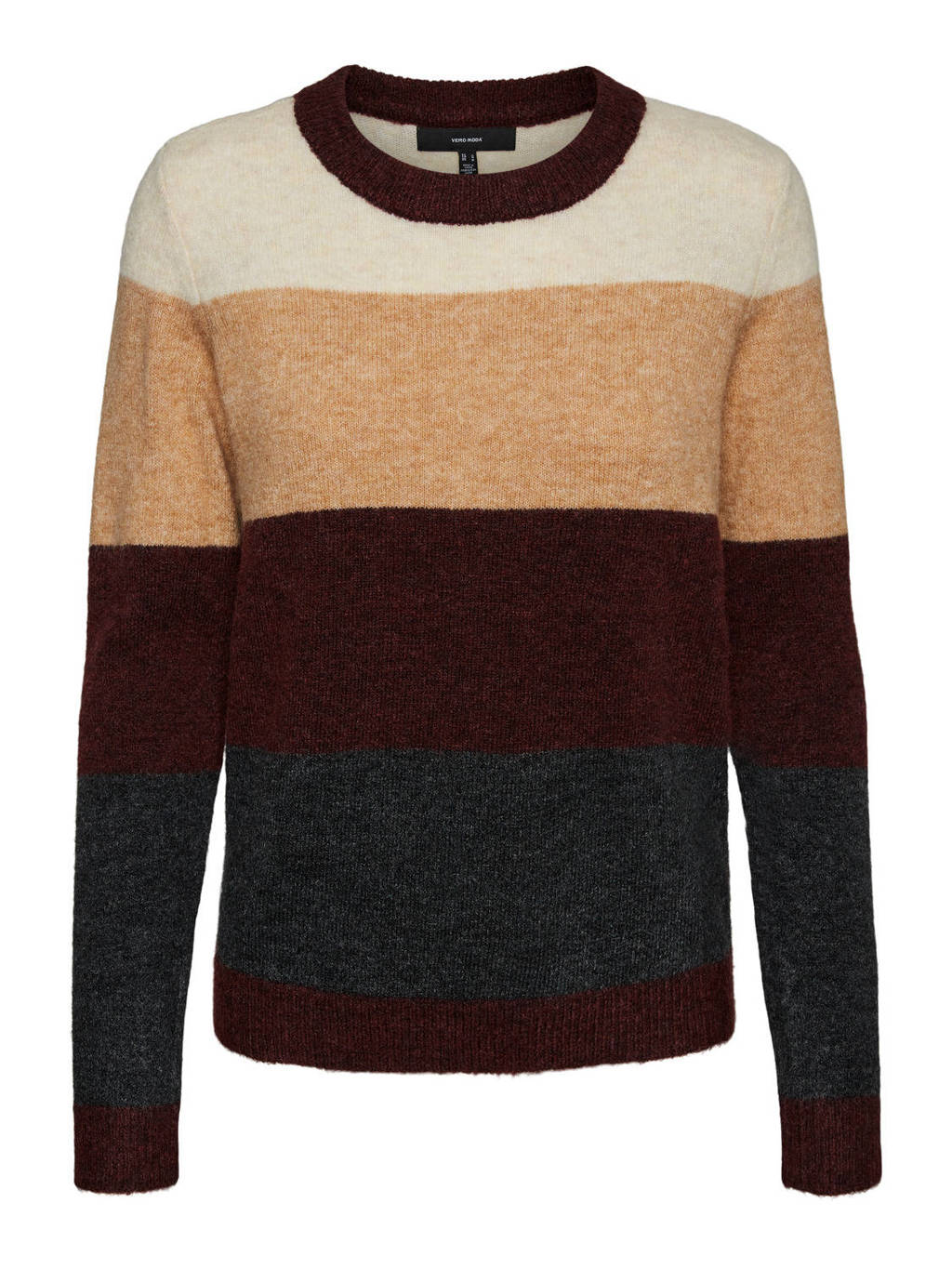 VERO MODA gebreide trui VMPLAZA van gerecycled polyester zwart/beige/ecru, Zwart/beige/ecru