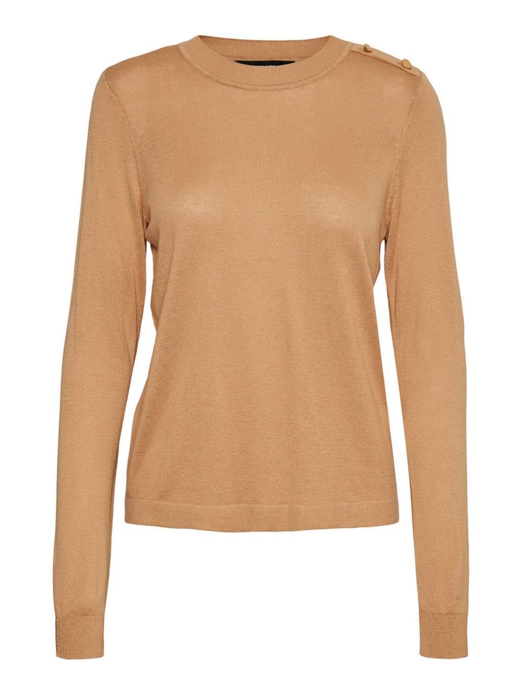 Camelkleurige dames VERO MODA trui met lange mouwen en ronde hals