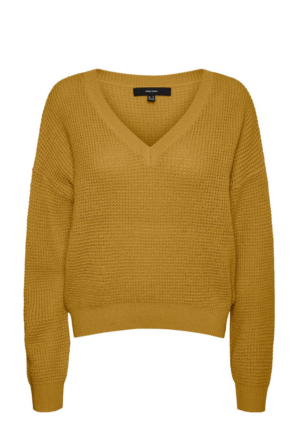 VERO MODA gebreide trui VMLEANNA van gerecycled polyester mosterdgeel, Mosterdgeel
