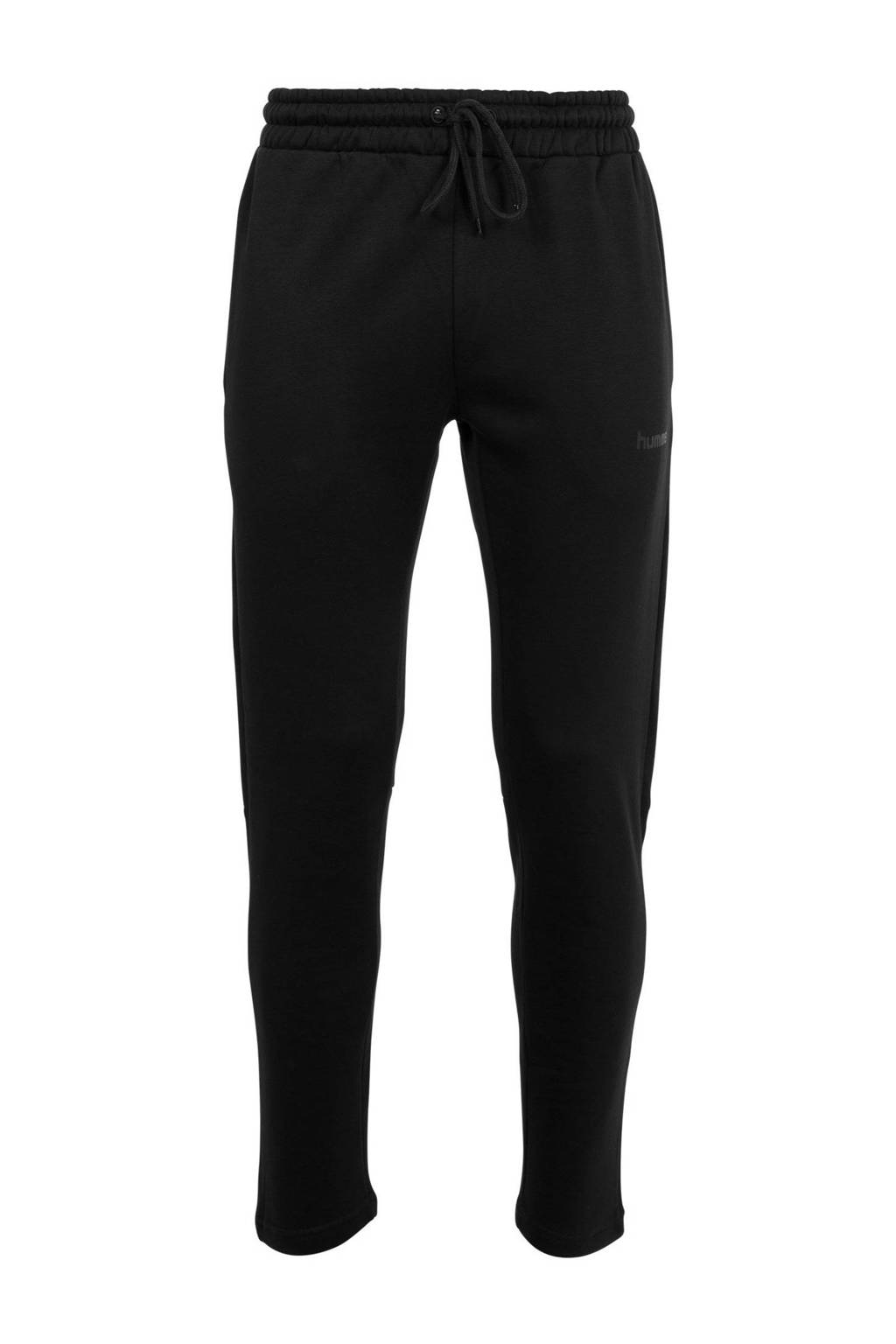 Zwarte heren hummel trainingsbroek van polyester met regular fit, regular waist, elastische tailleband met koord en logo dessin