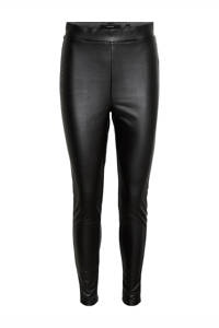 Zwarte dames VERO MODA imitatieleren legging van polyester met skinny fit, regular waist en elastische tailleband