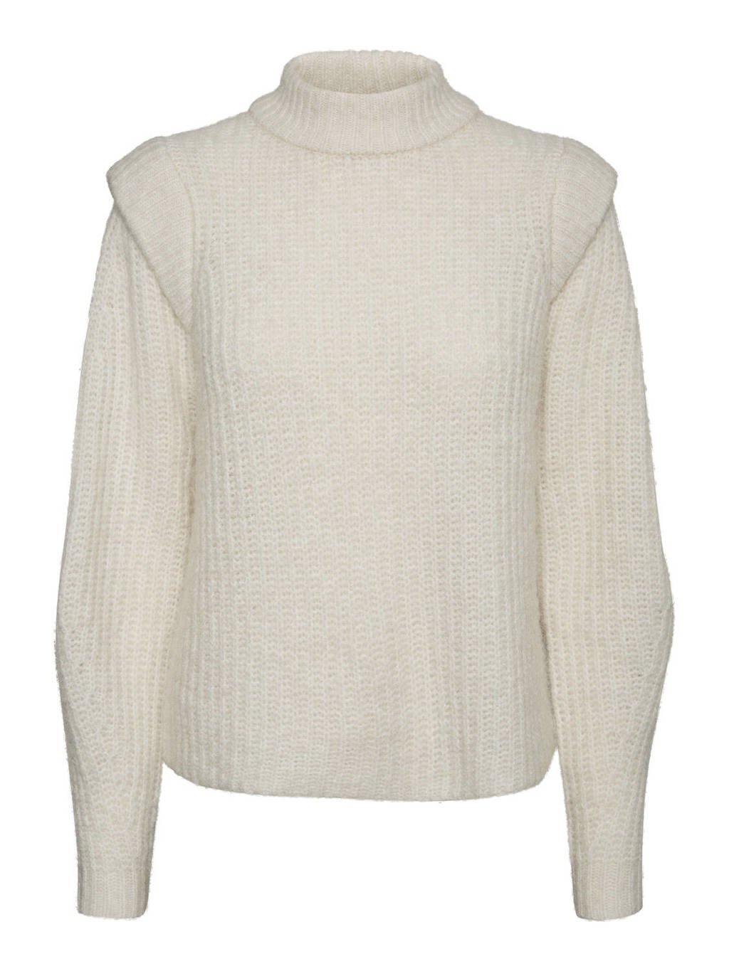 Ecru dames VERO MODA gebreide trui van gerecycled polyester met lange mouwen en opstaande kraag