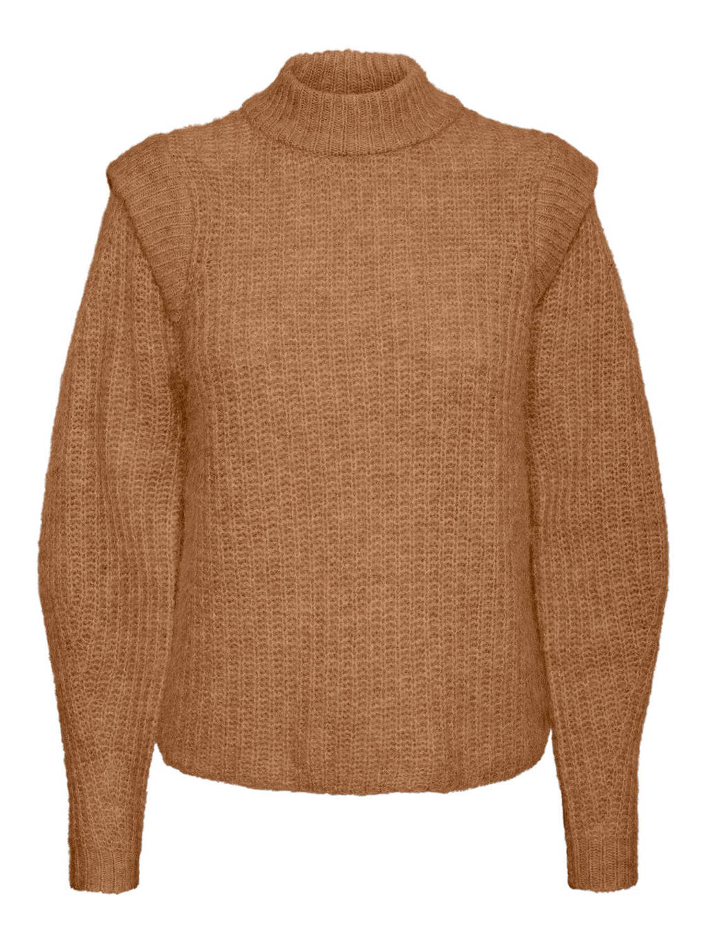 Bruine dames VERO MODA gebreide trui van gerecycled polyester met lange mouwen en opstaande kraag