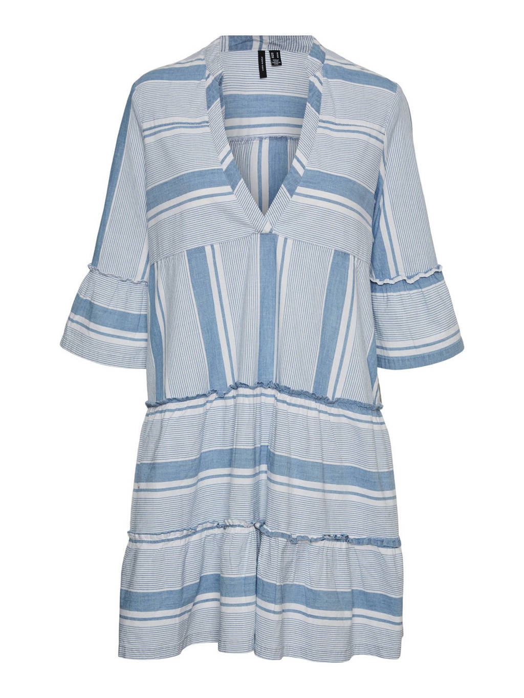 VERO MODA CURVE gestreepte trapeze jurk VMAKELA met biologisch katoen lichtblauw/wit, Lichtblauw/wit