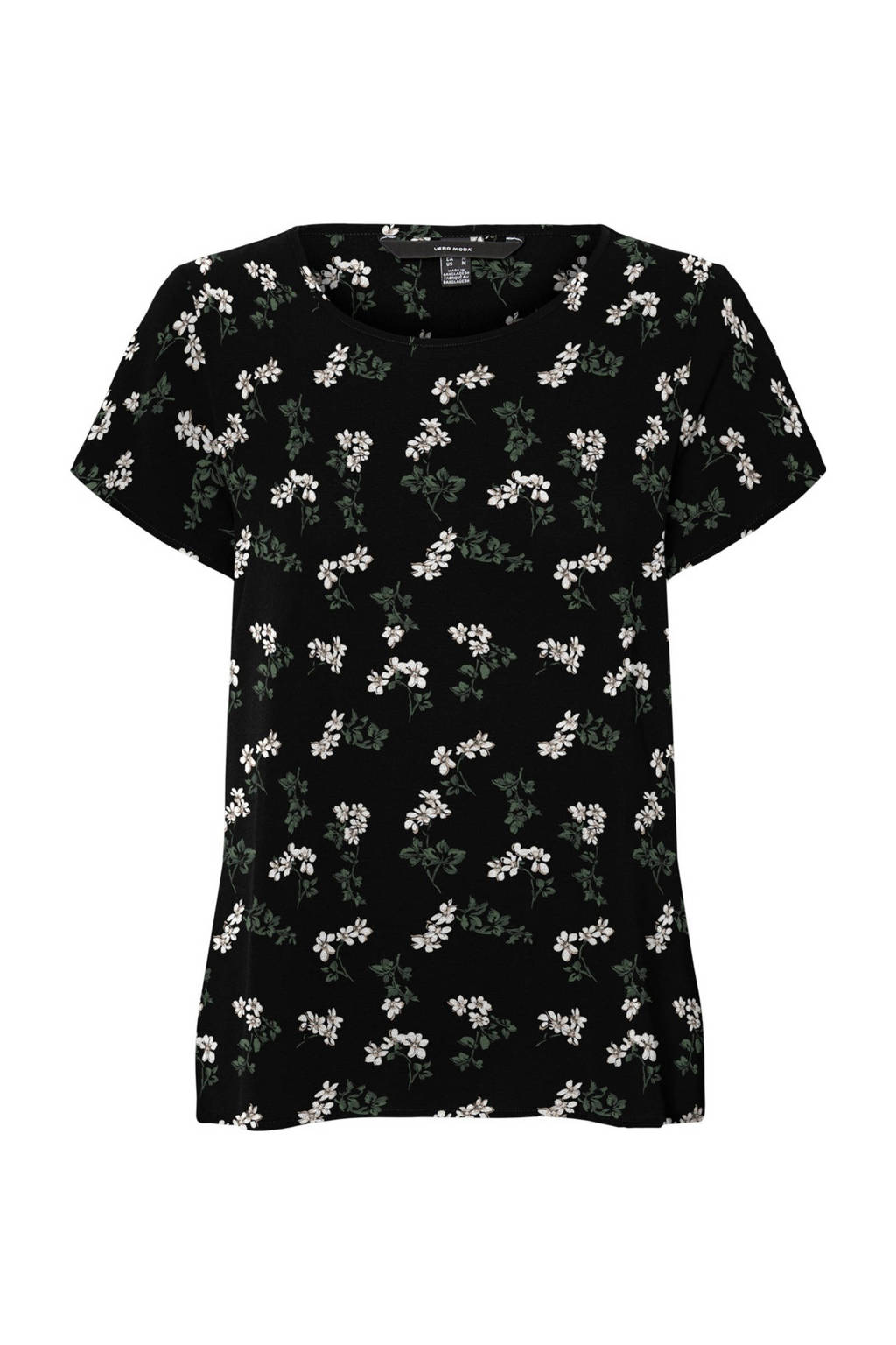 VERO MODA CURVE gebloemde geweven top VMSAGA van gerecycled polyester zwart/groen/wit, Zwart/groen/wit