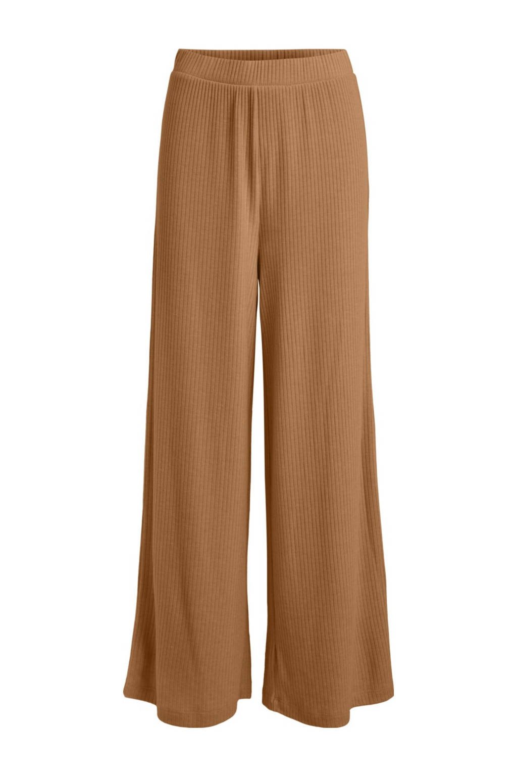 VILA high waist wide leg palazzo broek VIRIBBI van gerecycled polyester bruin, Bruin