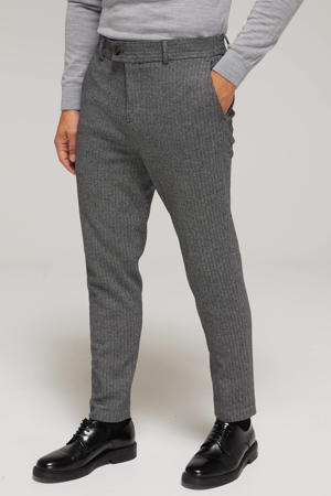 slim fit pantalon met visgraat grey melange