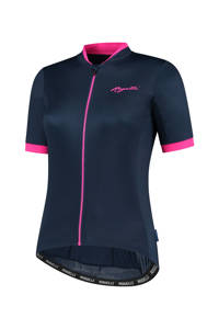 Blauw en roze dames Rogelli fietsshirt Essential van polyester met logo dessin, korte mouwen, ronde hals en ritssluiting