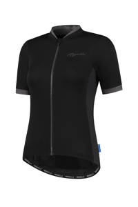 Zwarte dames Rogelli fietsshirt Essential van polyester met logo dessin, korte mouwen, ronde hals en ritssluiting
