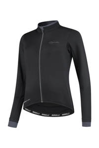 Zwarte dames Rogelli fietsshirt Essential van polyester met logo dessin, lange mouwen, opstaande kraag en ritssluiting