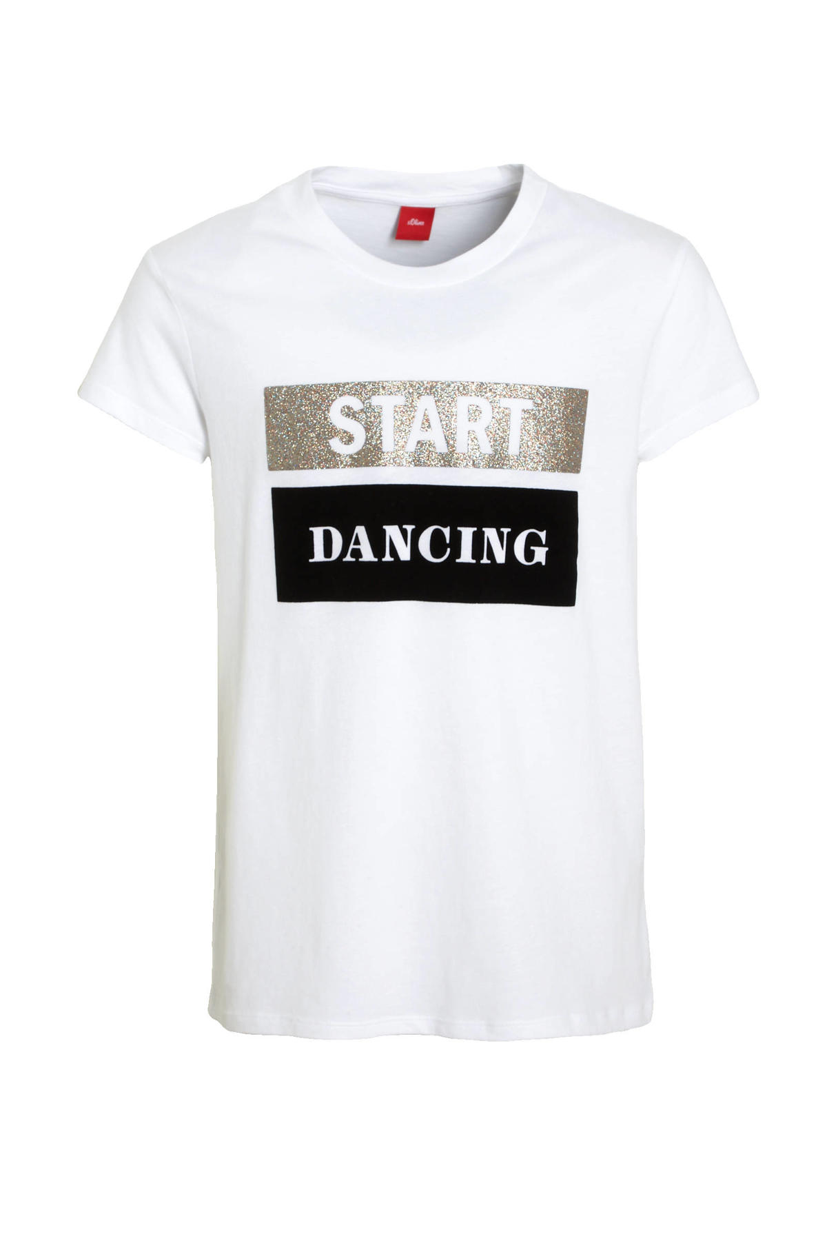 T-shirt met tekst wit/zwart/zilver wehkamp