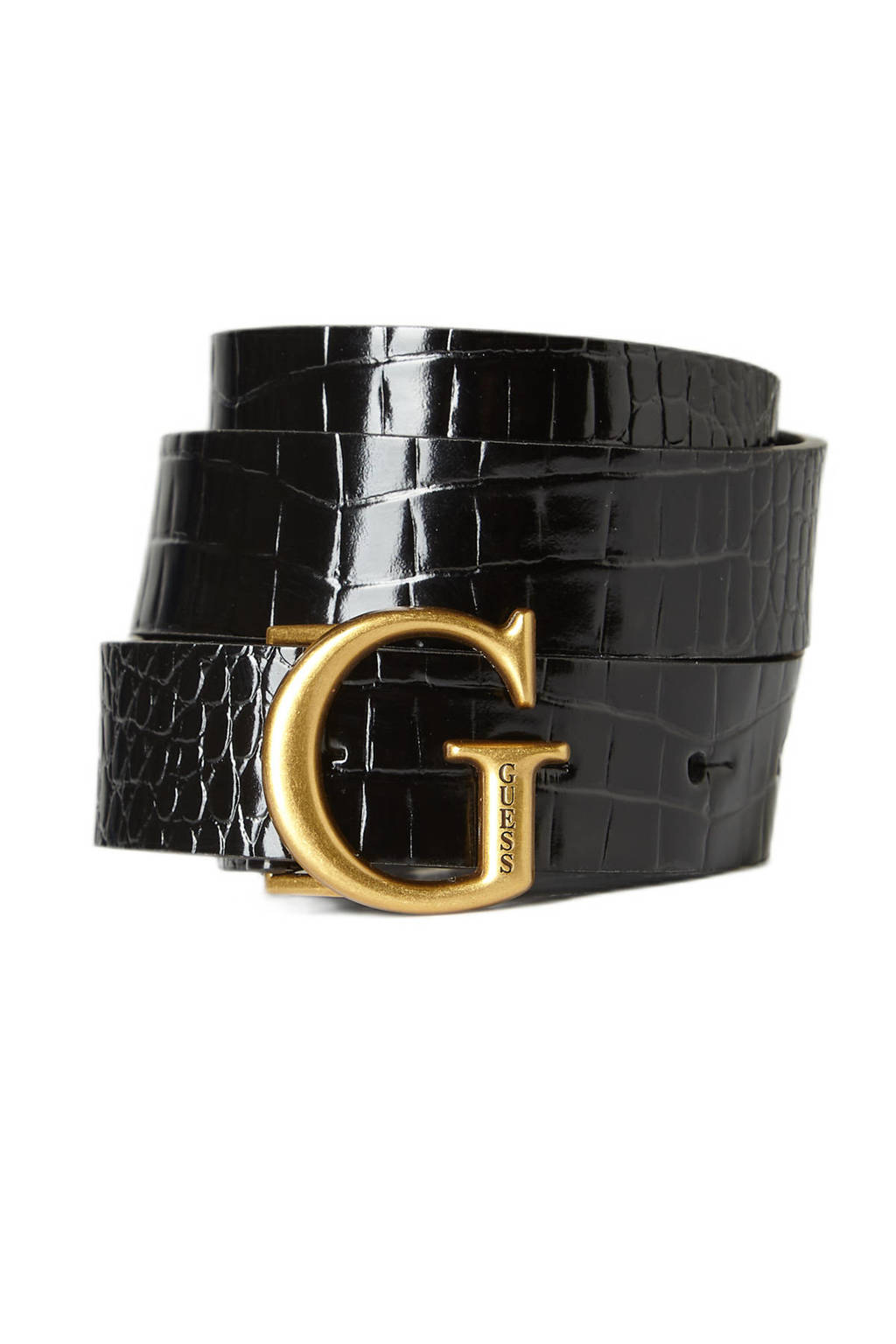 GUESS riem Raffie zwart/crocoprint, Zwart