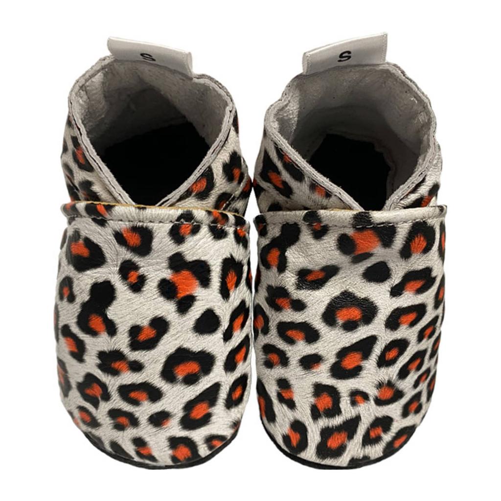 Wit, zwart en taupe jongens en meisjes Babysteps leren babyslofjes met panterprint